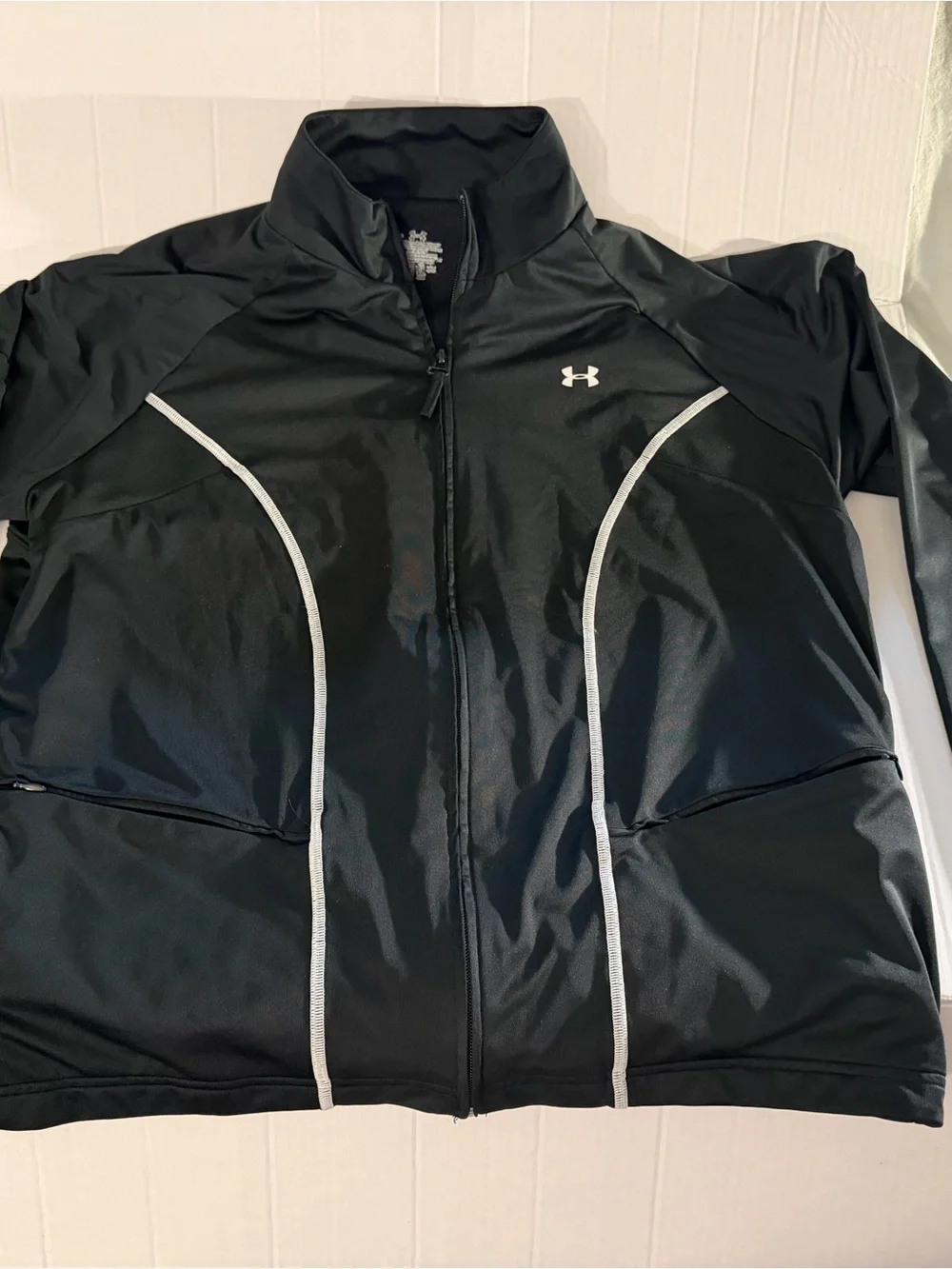 #249 Under Armour Black Performance Full-Zip Kids Jacket with White Piping